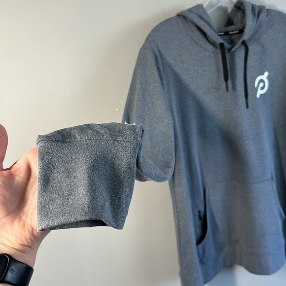 Peloton Womens Pullover Heather Grey Hoodie Sweatshirt Size Large Thumb Holes - Picture 6 of 12
